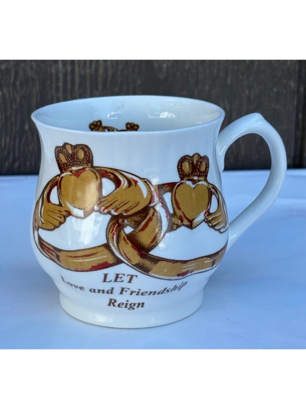 Shannonbridge Potteries Ireland Claddagh Ring Mug Let Love & Friendship Reign